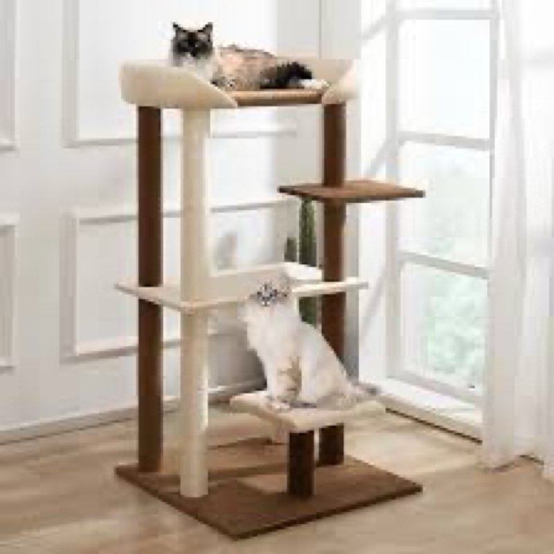 FourFurPets Modern Cat Tree, 58-Inch Cat Tower for Large Cats, Maine Coon Cat Tree with Scratching B