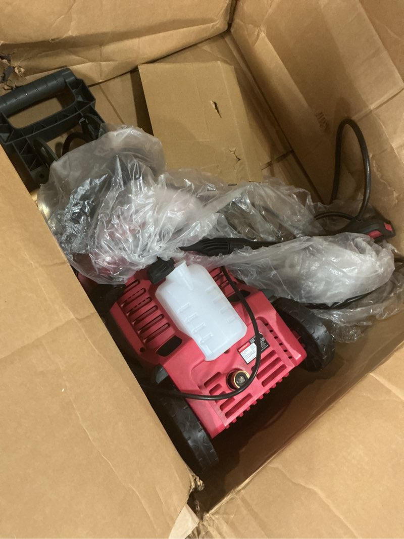 Condition photo showing As Is for powermate generac-powered 8886 2100 psi 1.35 gpm electric pressure washer with auto-stop switch and onboard storage
