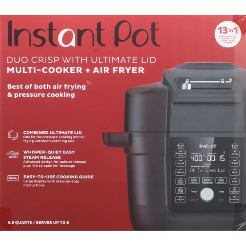 instant pot 6.5qt duo crisp with ultimate lid, 13-in-1 multi-cooker and air fryer combo, pressure cook, slow cook, air fry, and more, black