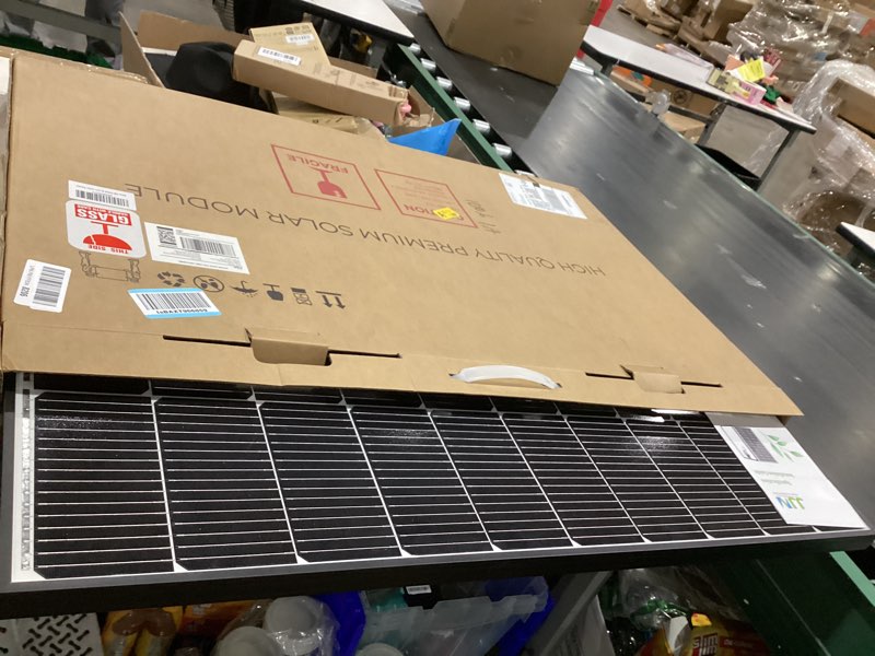 Condition photo showing Good Condition for JJN 100 Watt Solar Panel, N-Type 16BB High Efficiency 12 Volt Solar Panels, 25% High Coversion Rate Solar Module PV Charge for Boat Rooftop Caravan and Other Off-Grid System 100W N-Type Panel