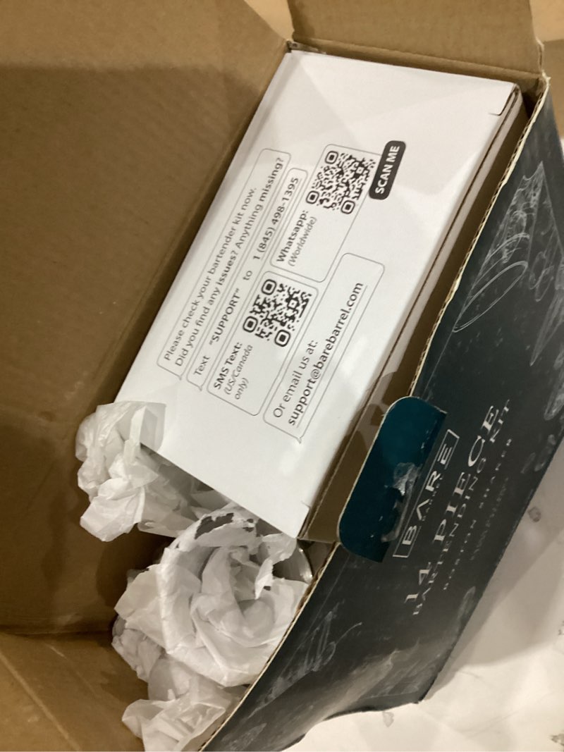 Condition photo showing New/Like New for BARE BARREL® Mixology Bartender Kit Bar Set | 14-Piece Cocktail Shaker Set | Martini Barware Mixing Tools for Home Bartending | Incl. 35 Recipe Cards | Gift Set (28oz Boston Shaker, Copper/Black) 28oz Boston Shaker Copper/Black