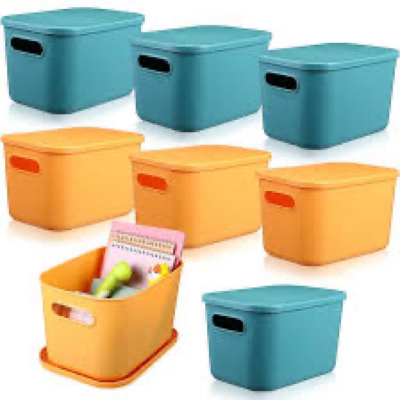 Hoolerry 8 Pieces Colorful Storage Bins with Lid, Plastic Storage Basket Organizing Container Stacka