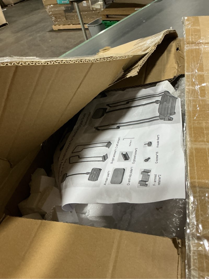 Condition photo showing As Is for height and weight scale for doctor office, weight scale with handles, scale for elderly, scale with height measurement, 485lbs weight capacity, hd led display, usb rechargeable