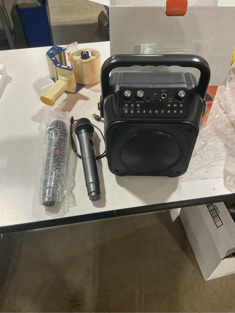 Condition photo showing Good Condition for karaoke machine, portable bluetooth speaker with 2 wireless microphones for adults & kids with lights, karaoke microphone with pa system supports usb/tf/rec/fm/aux for home party home system packages 2 mics