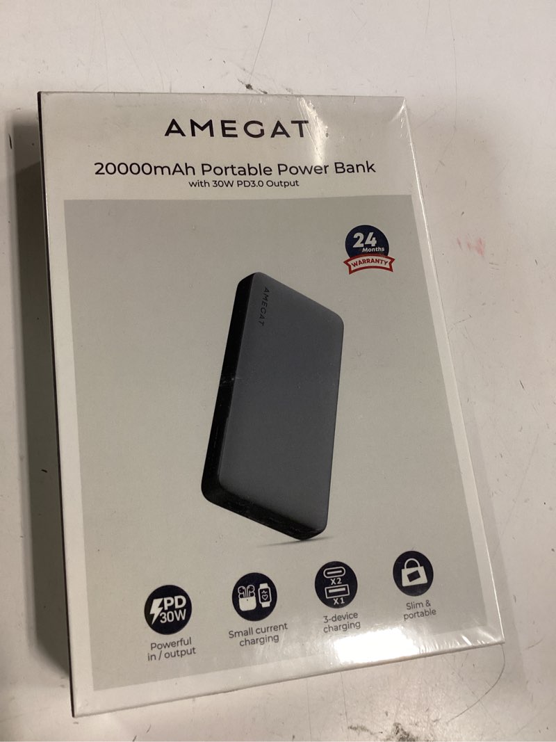 Condition photo showing New/Like New for amegat power bank 20000mah  30w usb c in & out portable charger  pd fast charging 3-port phone battery pack for iphone 15/14/13/12 series  samsung  ip