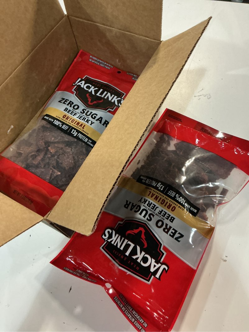 Condition photo showing New/Like New for (BBD:03/18/2026)Jack Link's Beef Jerky, Original, Zero Sugar - Flavorful Meat Snacks, Ready to Eat Protein Snacks with 13g of Protein per Serving, Made with 100% Beef, Keto and Paleo Diet Friendly - 7.3 Oz. (Pack of 2)