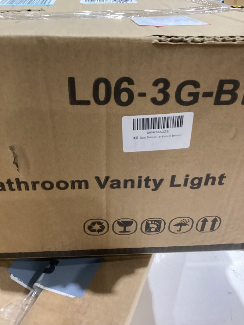 Condition photo showing As Is for Espird Bathroom Vanity Light,3 Light Matte Black Light Fixture with Thickened Clear Glass Shade, 21 inch Modern Wall Sconce, Bathrooms Vanity Light Over Mirror for Bathroom Black 3 light-clear