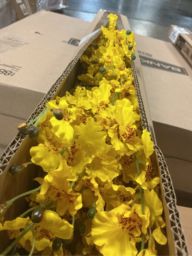 Condition photo showing New/Like New for yellow artificial orchid stems, set of 12, for indoor decorative
