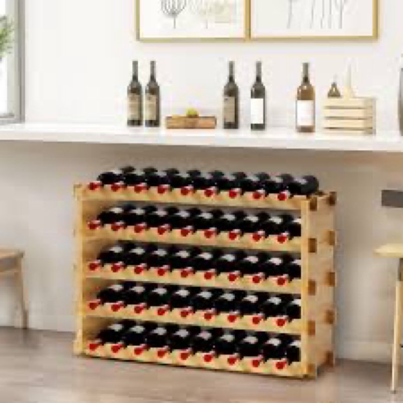 Finnhomy Wine Rack 45-Bottle 5-Tier Natural Bamboo Display Wine Storage Shelves Stackable Wine Bottl