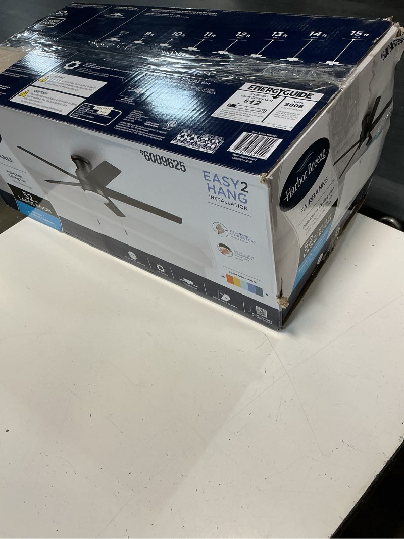 Condition photo showing New/Like New for harbor breeze fairbanks 52-in color-changing outdoor flush mount matte black with black/sable blades ceiling fan with light ( 5 -blade )