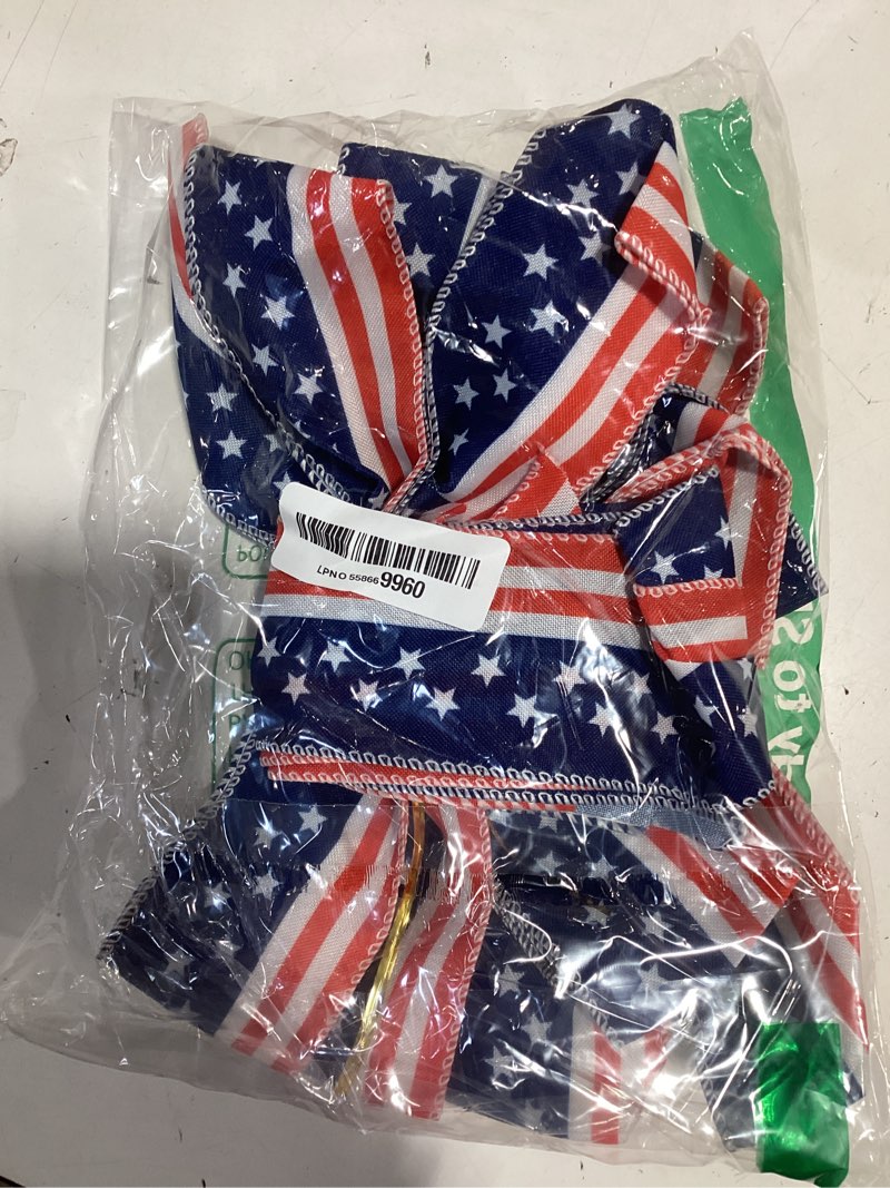 Condition photo showing Good Condition for 2 pack 4th of july decor bow for wreath,red white blue stripe stars tree topper bows for patriotic,independence day,memorial day,veteran's day,front door indoor outdoor decorations