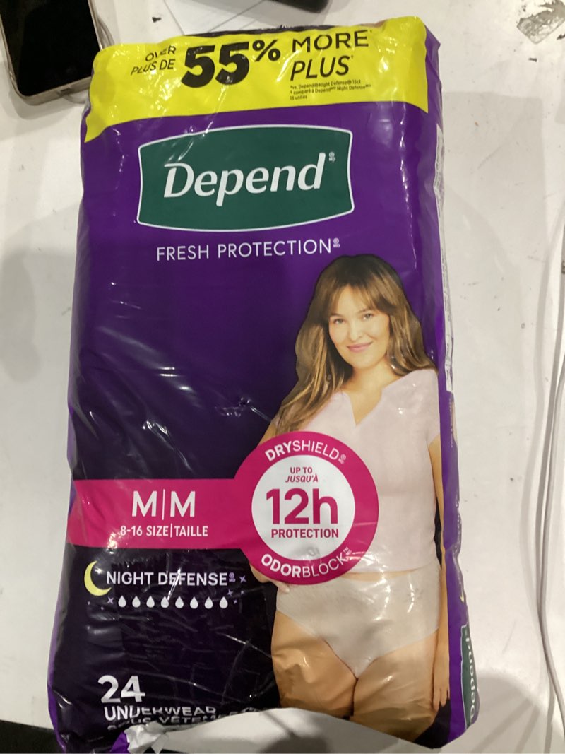 Condition photo showing Good Condition for Depend Night Defense Adult Diapers, Incontinence & Postpartum Bladder Leak Underwear for Women, Disposable, Overnight, Medium, Blush, 24 Count, Packaging May Vary Medium 24