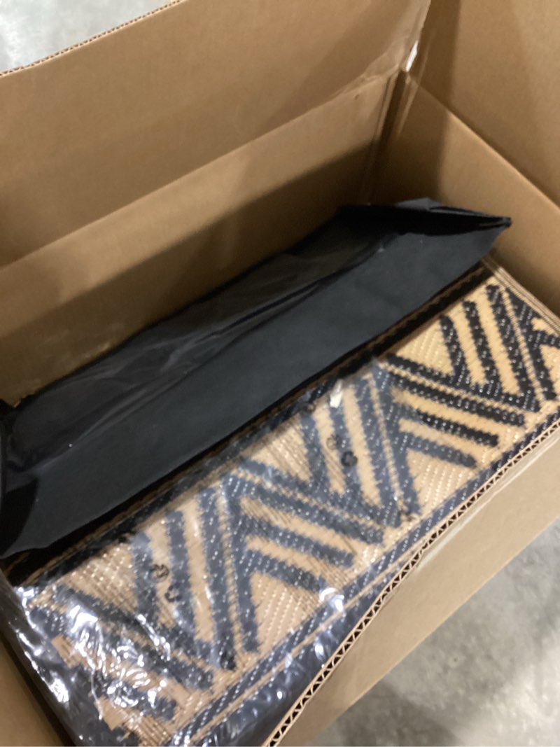 Condition photo showing Good Condition for montvoo outdoor rug carpet waterproof 9x12 outdoor patio rug mat reverisble plastic straw outdoor rug for rv camping picnic beach balcony boho black brown large black brown 9' x 12' (rectangular)