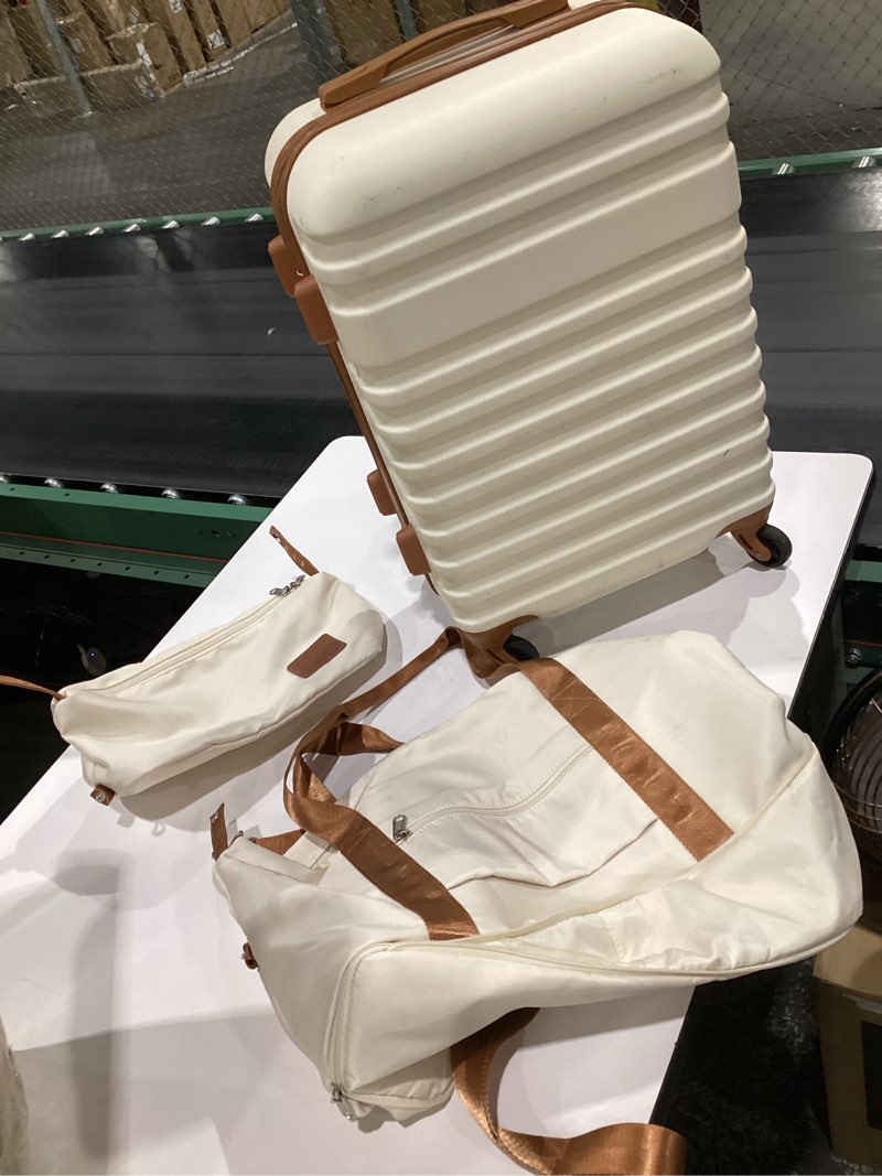 Condition photo showing Good Condition for (USED) COOLIFE Luggage Carry On Luggage Suitcase Softside Wheeled Luggage Lightweight Rolling Travel Bag, White, 3 Piece Set (DB/TB/20), Luggage Set with Bags 3 piece set (DB/TB/20) White