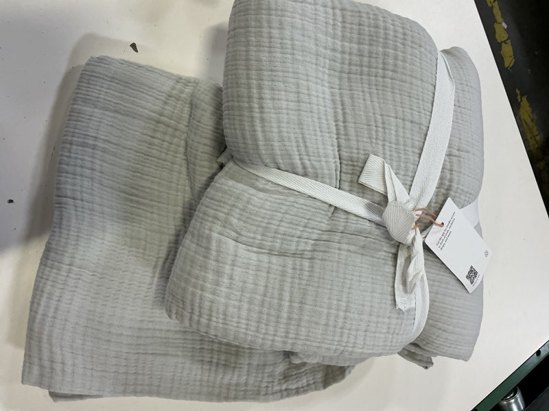 Condition photo showing New/Like New for quince organic cotton gauze blanket  king/cal king dried sage