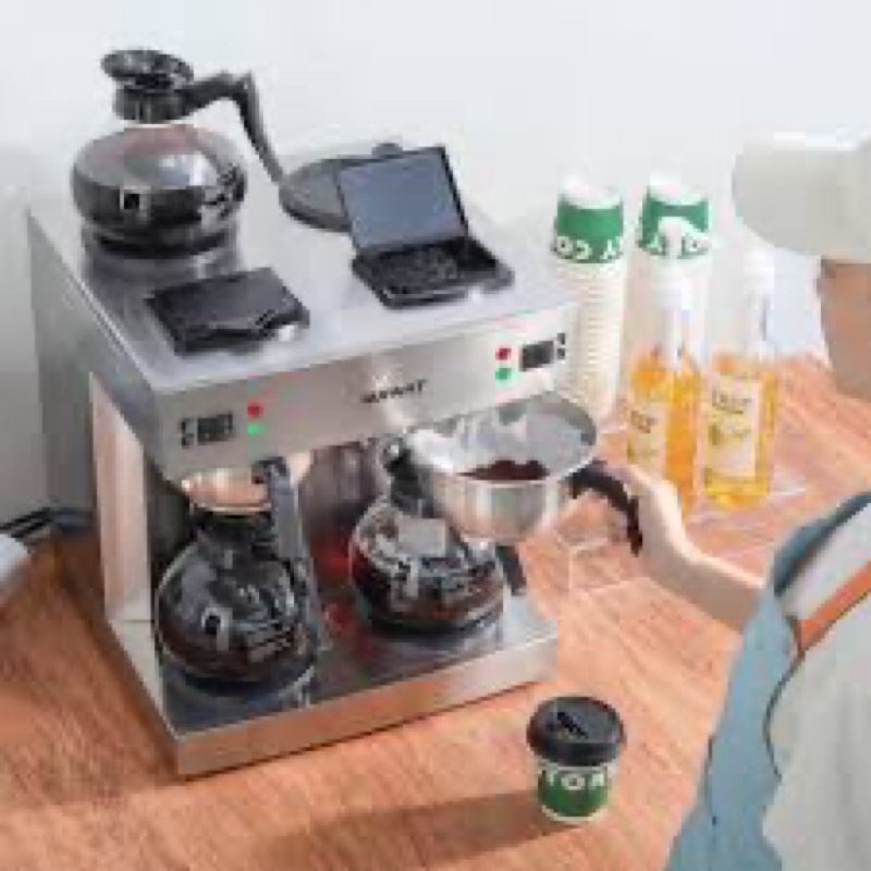 dual drip commercial coffee maker,  pour over coffee machine with 4 glass carafe and 4 warmers, stainless steel double coffee brewer staition for restaurant and coffee bar