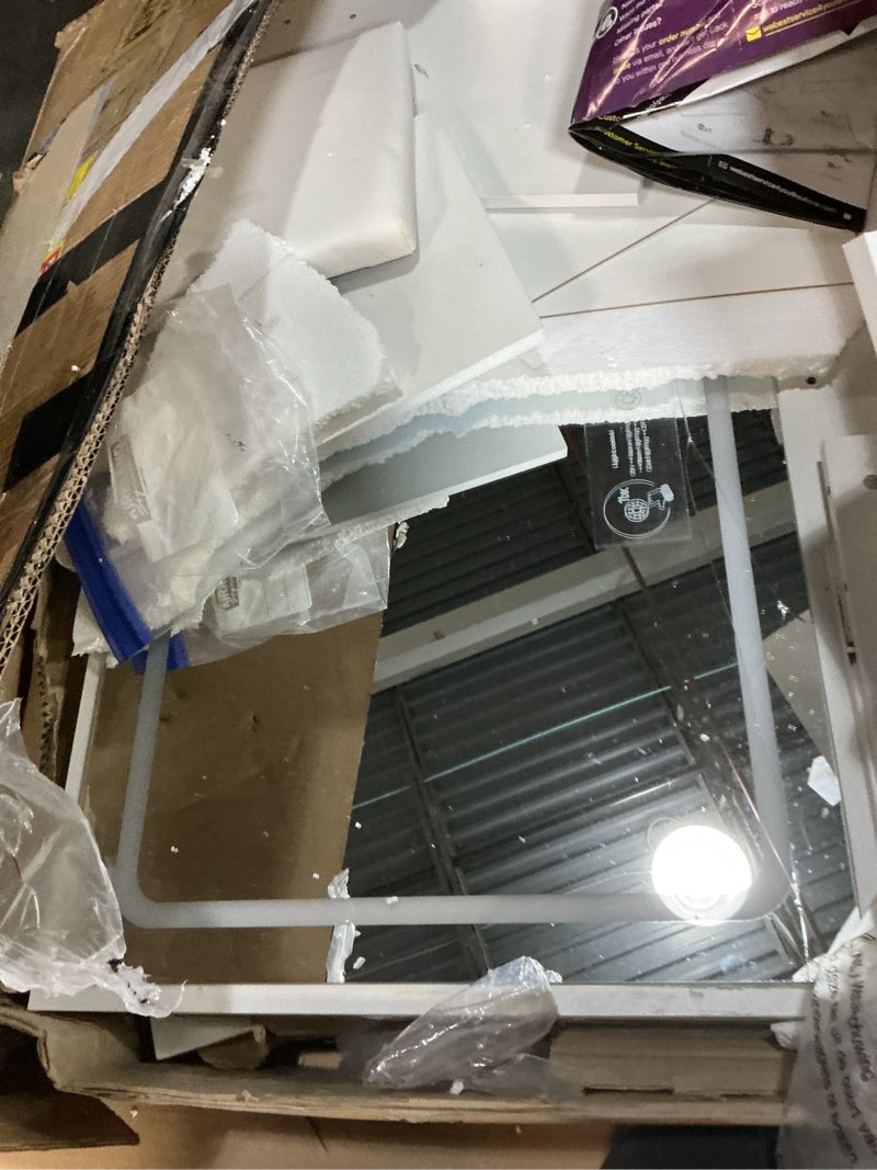 Condition photo showing As Is for comhoma makeup vanity desk with mirror and lights, vanity table and chair set with 5 drawers and charging station, bedroom dresser led mirror stepless dimmable & 3 color modes adjustable, pearl white pearl-white large