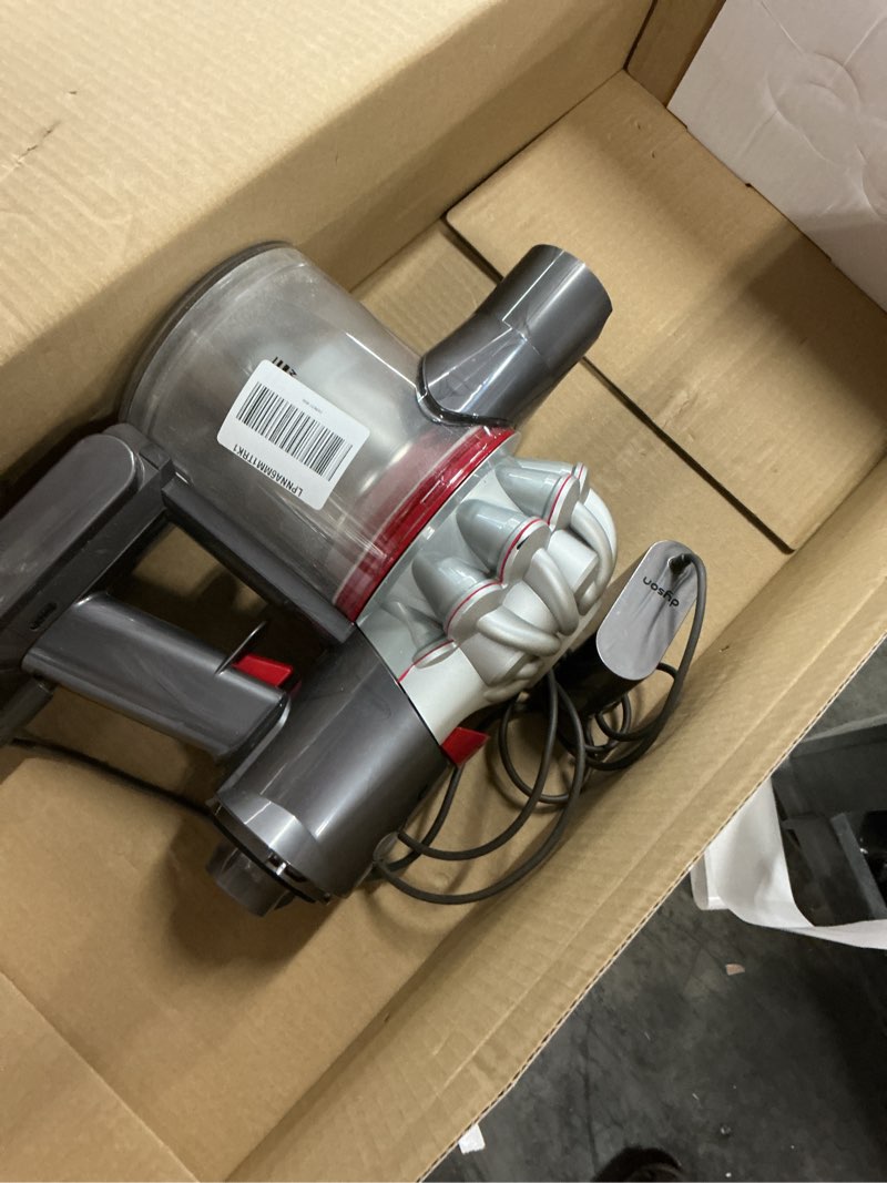 Condition photo showing As Is for dyson v8 cordless vacuum, cleans hard floors and carpets, detangles, converts to handheld, 115aw, 2 power modes, up to 40 minutes¹