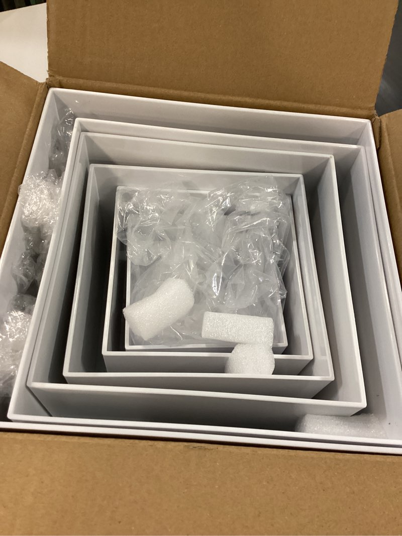 Condition photo showing Good Condition for vaniture 6 pcs buffet risers, large food risers for buffet table, display stand shelf for party, catering, jewelry & collectibles, white acrylic nesting boxes for food display (10" 9" 8" 7" 6" 5")