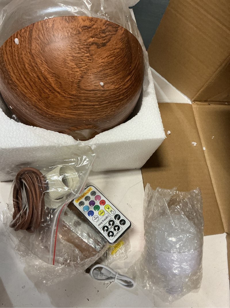 Condition photo showing Good Condition for Battery operated pendant light with remote control,Wood hanging lamp fixture with rechargeable light source,Dimmable pendant light no wiring install.(With bulb+remote control+charging cable)(A) A Natural