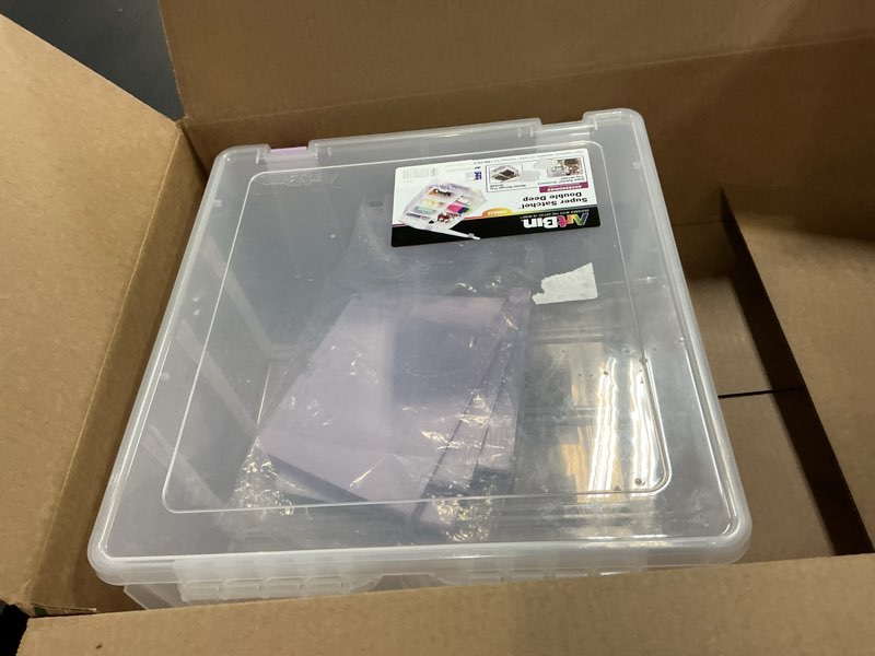 Condition photo showing As Is for ArtBin Super Satchel Double Deep Compartment Box - Art Storage with 8 Removable Compartments, Smart Closure for Craft Supplies