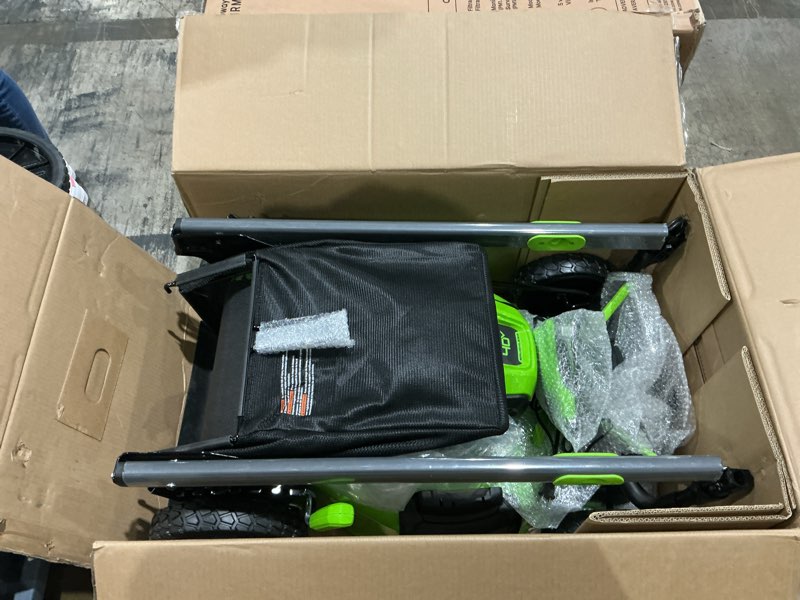 Condition photo showing New/Like New for greenworks 40v 21" self-propelled cordless lawn mower – brushless motor, 5.0ah battery & charger(75+ tool compatible) 21" self-propelled (5.0ah) + led lights