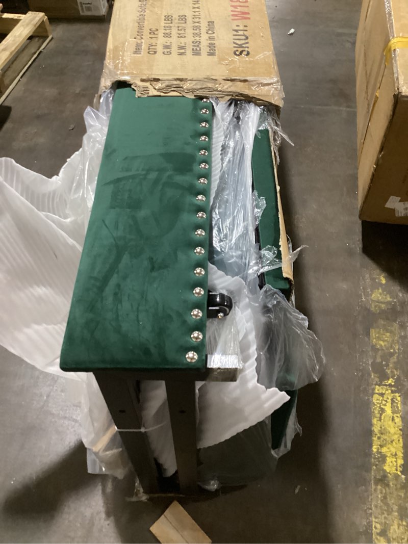 Condition photo showing Good Condition for (SIMILAR TO STOCK PHOTO, two box set) 66‘’ Velvet Queen Size Pull Out Sofa Bed, 3-in-1 Convertible Loveseat Sleeper Sofa with Armrest for Living Room, Apartment, Space Saving, Green 66 Inch Green 66