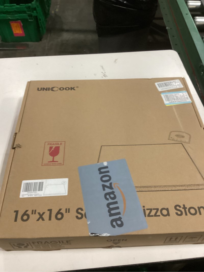 Condition photo showing New/Like New for Unicook 16" x 16" Square Pizza Stone for Grill and Oven, Large Cordierite Bread Baking Stone for Crispy Crust Pizzas, Bread and Cookies, Includes Dough Scraper