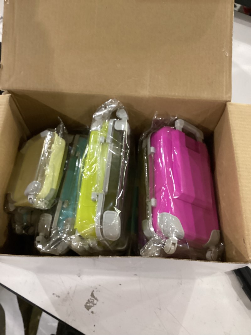 Condition photo showing As Is for tessco for you 12 pack suitcase party favor gift box mini 6.7 x 3.8 x 2 inches 9 colors plastic tiny travel luggage for candy makeup jewelry birthday cruise trip wedding bachelorette party favor