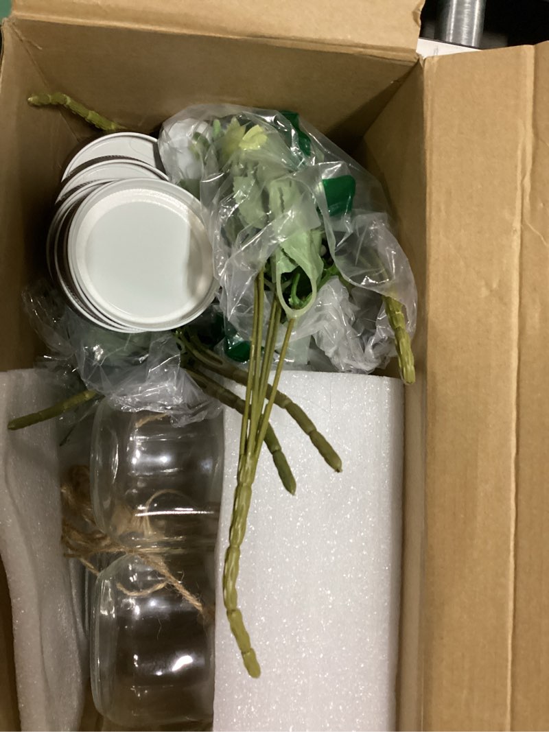 Condition photo showing As Is for zeyune 6 sets mason jar centerpiece table decorations, artificial peony baby's breath flower bouquets, faux flowers with vase, rustic decor gifts for home, wedding, holiday (blue) blue 6
