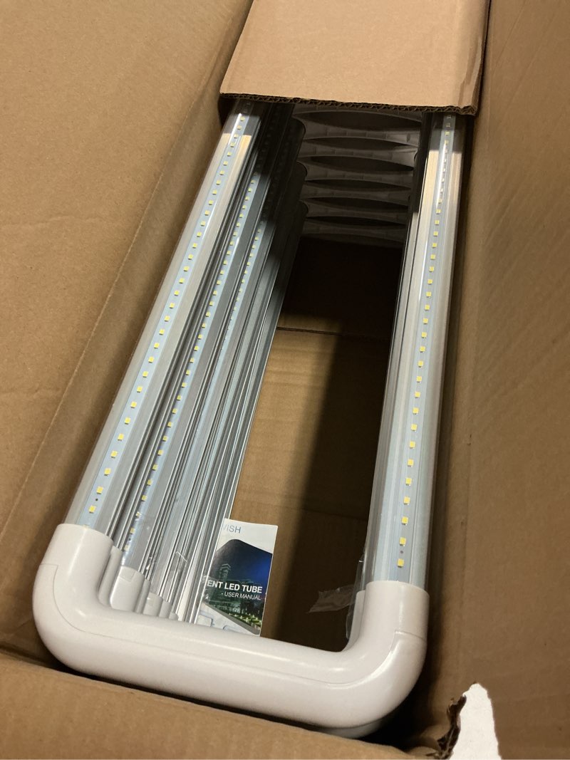 Condition photo showing As Is for romwish u shaped led tube lights, t8 t12, 18w(40w equiv.), 6000k cool white, 2400lm, fluorescent light tube replacement, ballast bypass, dual-ended powered, clear cover, 10 pack, etl 6000k 10 pack