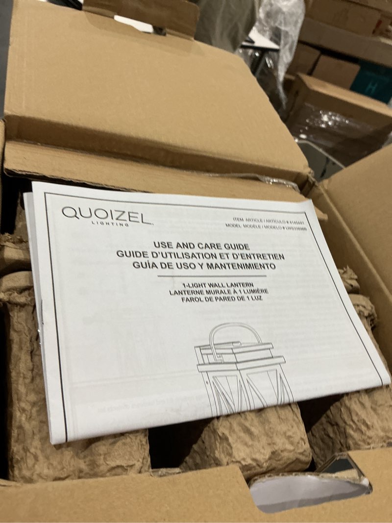 Condition photo showing As Is for quoizel saint elias 1 -light 17.88-in h matte black hardwired outdoor wall light