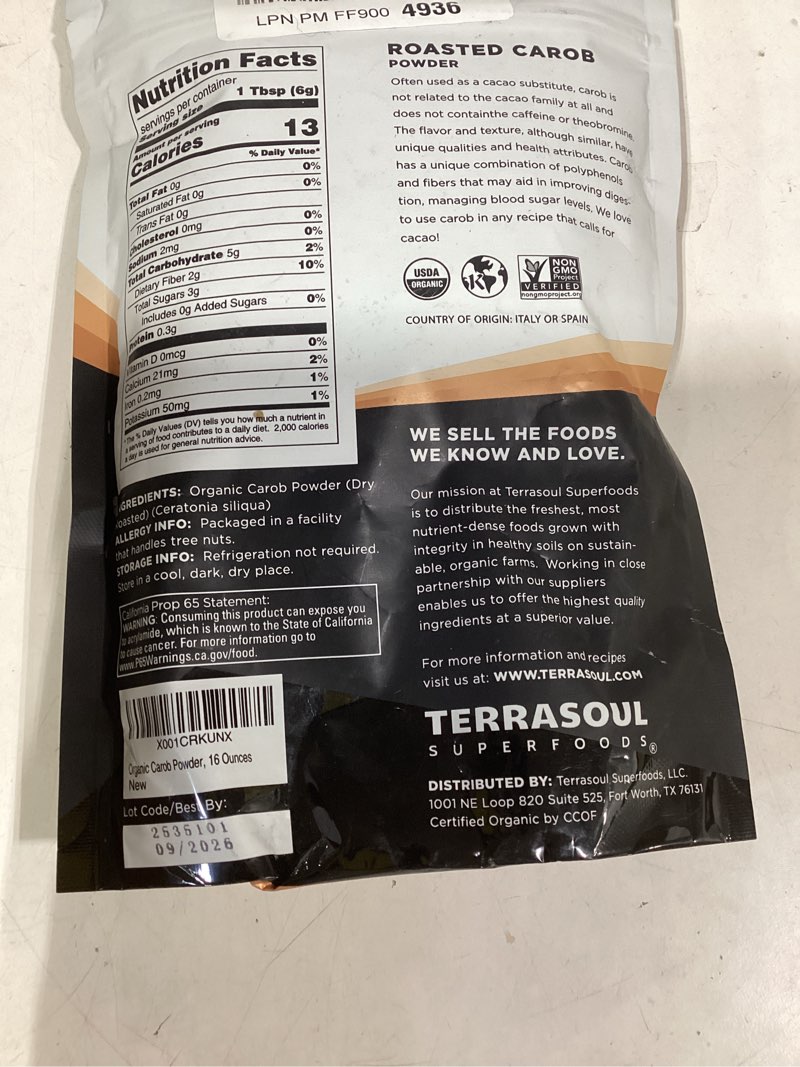 Condition photo showing New/Like New for Terrasoul Superfoods Organic Carob Powder, 1 Lb - Cocoa Powder Alternative | High in Fiber 1 Pound (Pack of 1)