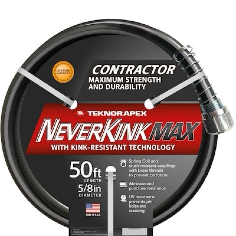 neverkink max teknor apex 5/8-in x 50-ft contractor -duty kink free vinyl black coiled hose