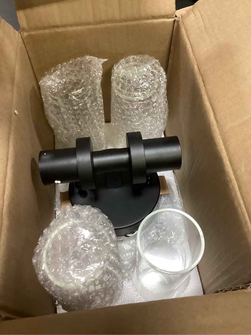 Condition photo showing Good Condition for wall sconces set of two, hardwired matte black bathroom sconces wall lighting with clear glass, modern sconces wall decor set of 2 bathroom light fixtures for mirror hallway (bulbs not included) matte black (hardwired) 22inch - 2pc