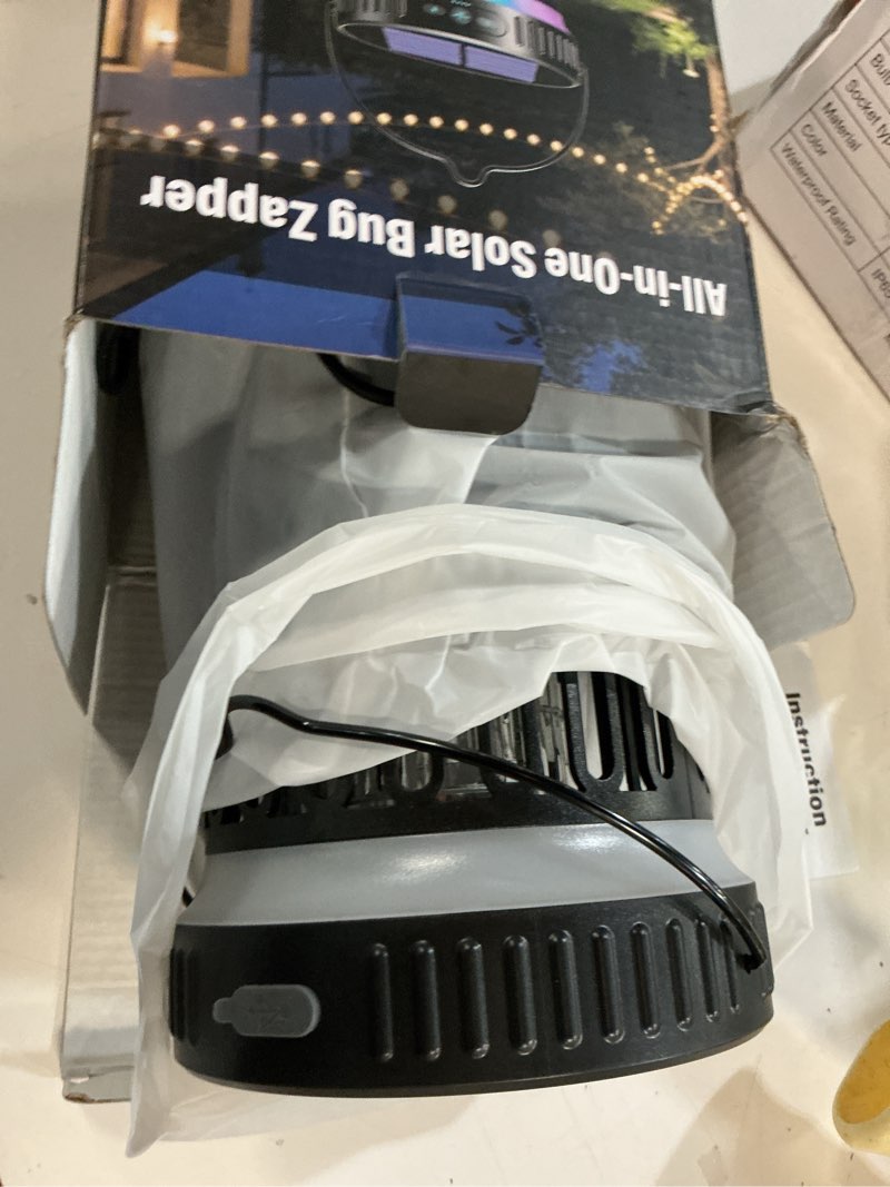 Condition photo showing As Is for solar bug zapper outdoor, high-efficiency mosquito zapper, 5 modes fly zapper, smart auto on/off, cordless long-lasting 6000mah fly zapper for all night, indoor & outdoor