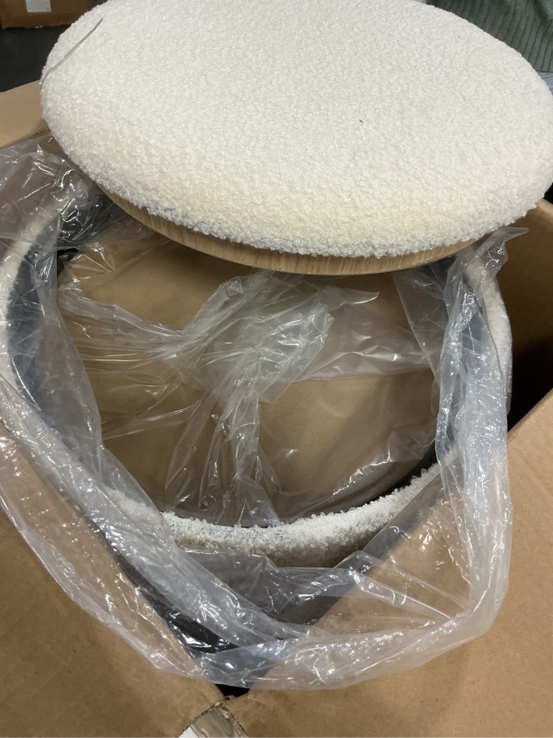 Condition photo showing Good Condition for b fsobeiialeo storage ottoman round boucle ottomans with tray, set of 2 teddy foot rest ottoman cube with storage for living room, cream white 15"x15"x16.9"