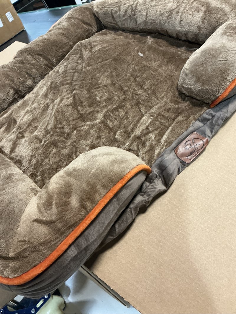Condition photo showing As Is for Bedsure Orthopedic Dog Bed Medium Size Dogs - Washable Medium Dog Cat Bed Waterproof, Comfort Pet Couch Sofa with Washable Removable Cover, Pets Bed with Nonskid Bottom, Brown, 28" 28"L x 23"W x 6.5"Th Brown