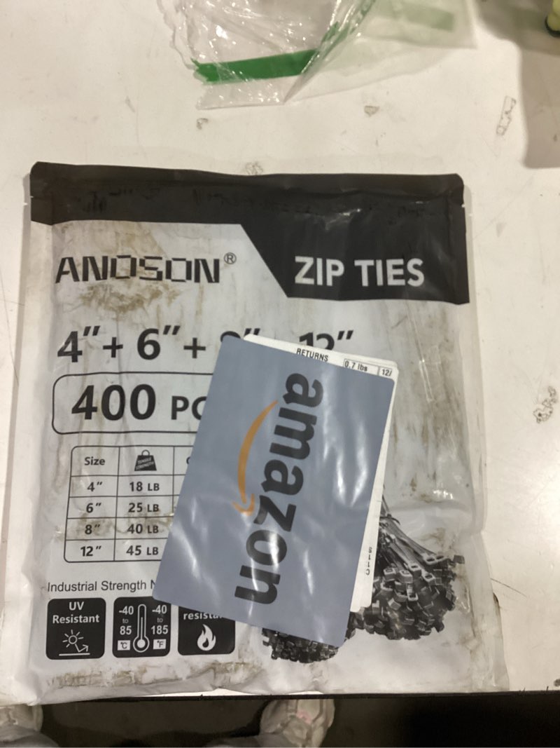 Condition photo showing As Is for zip ties assorted sizes(4”+6”+8”+12”), 400 pack, black cable ties, uv resistant wire ties by anoson 4+6+8+12 (400 pack)