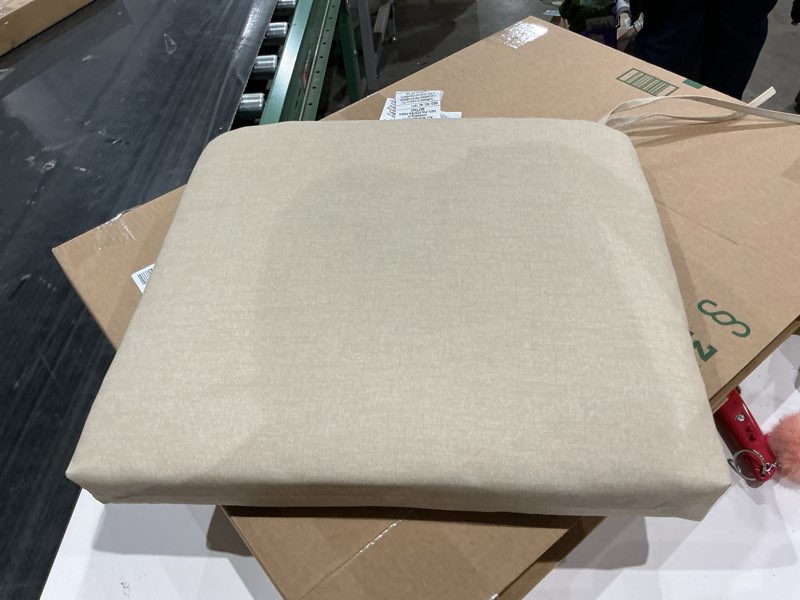 Condition photo showing Good Condition for arden indoor/outdoor seat or rocking chair cushion, 19 x 18, water repellent, rain proof, fade resistant cushion for rocking or dining chairs tan leala 18 x 19 tan leala 1