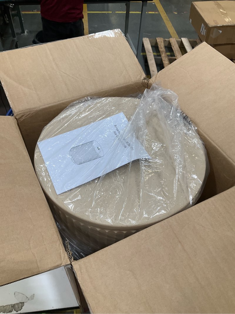 Condition photo showing Good Condition for outdoor umbrella stand, free-standing umbrella side table with hole, patio umbrella water fill base, fluted outdoor side table umbrella stand, beige