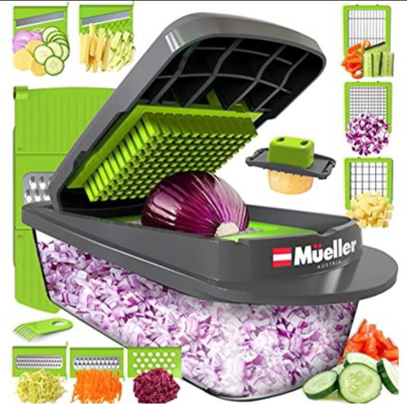 mueller austria pro-series 8 blade egg slicer, onion mincer chopper, slicer, vegetable chopper, cutter, dicer, vegetable slicer with conta