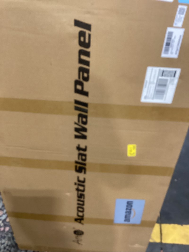 Condition photo showing As Is for Art3d 2 Wood Slat Acoustic Panels for Wall and Ceiling - 3D Fluted Sound Absorbing Panel with Wood Finish - Walnut 2pcs - 47.2?23.6in. Walnut