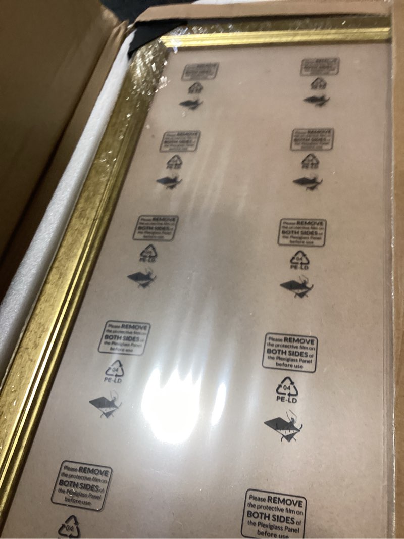 Condition photo showing New/Like New for 16x24 wood frame gold, ornate natural 24x16in picture poster frame, modern golden 16 x 24inch gallery wall photo frame with hd plexiglass, horizontal vertical wall mounting display 1pcs gold 16x24