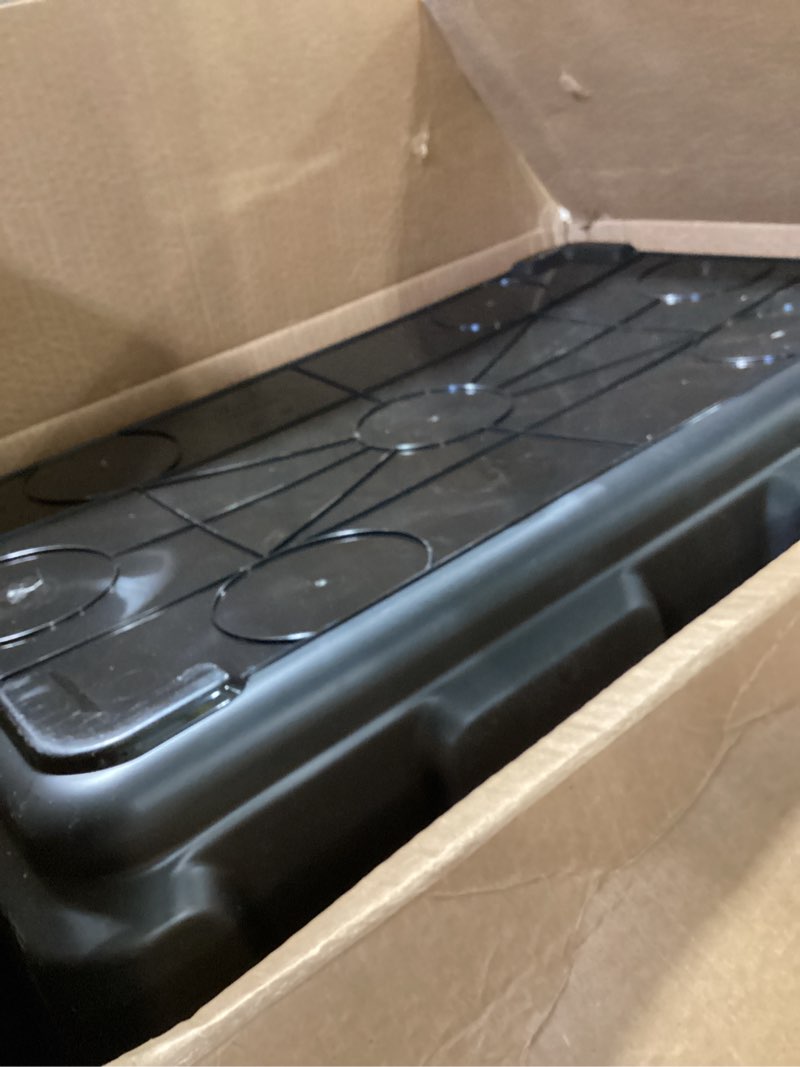 Condition photo showing As Is for IRIS USA 4-Pack 27 Gallon Storage Bins with Lids |Made in USA| Heavy Duty Plastic Tote Containers for Truckbed Tool Box Organization, Large - Gray Gray 4 - Pack