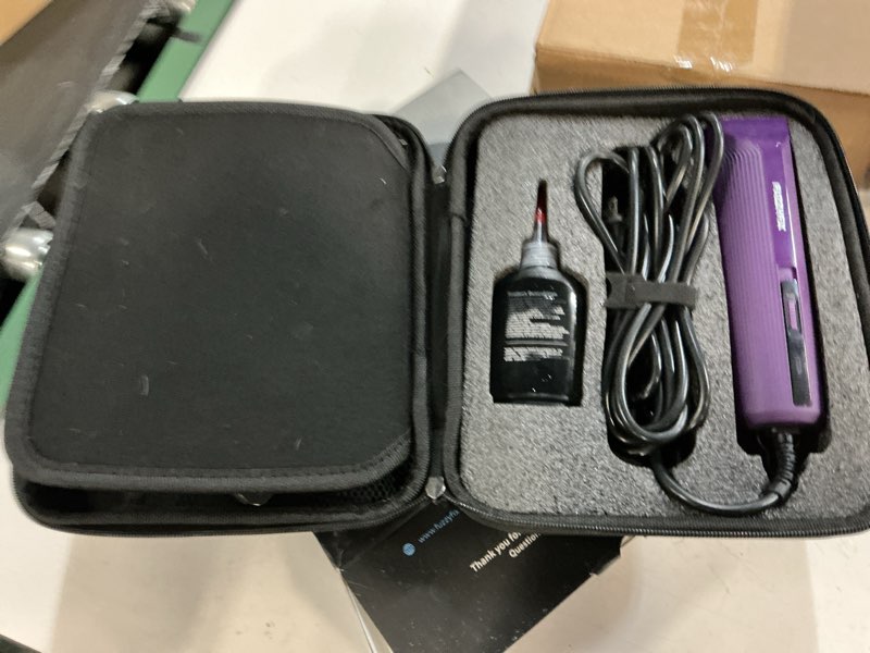 Condition photo showing As Is for ampfix professional dog/pet grooming clippers - 2-speed heavy-duty motor, 2 detachable blade 8 metal combs, 10ft cord, runs cool & quiet, anti-slip shatter-proof housing for all animal coats purple