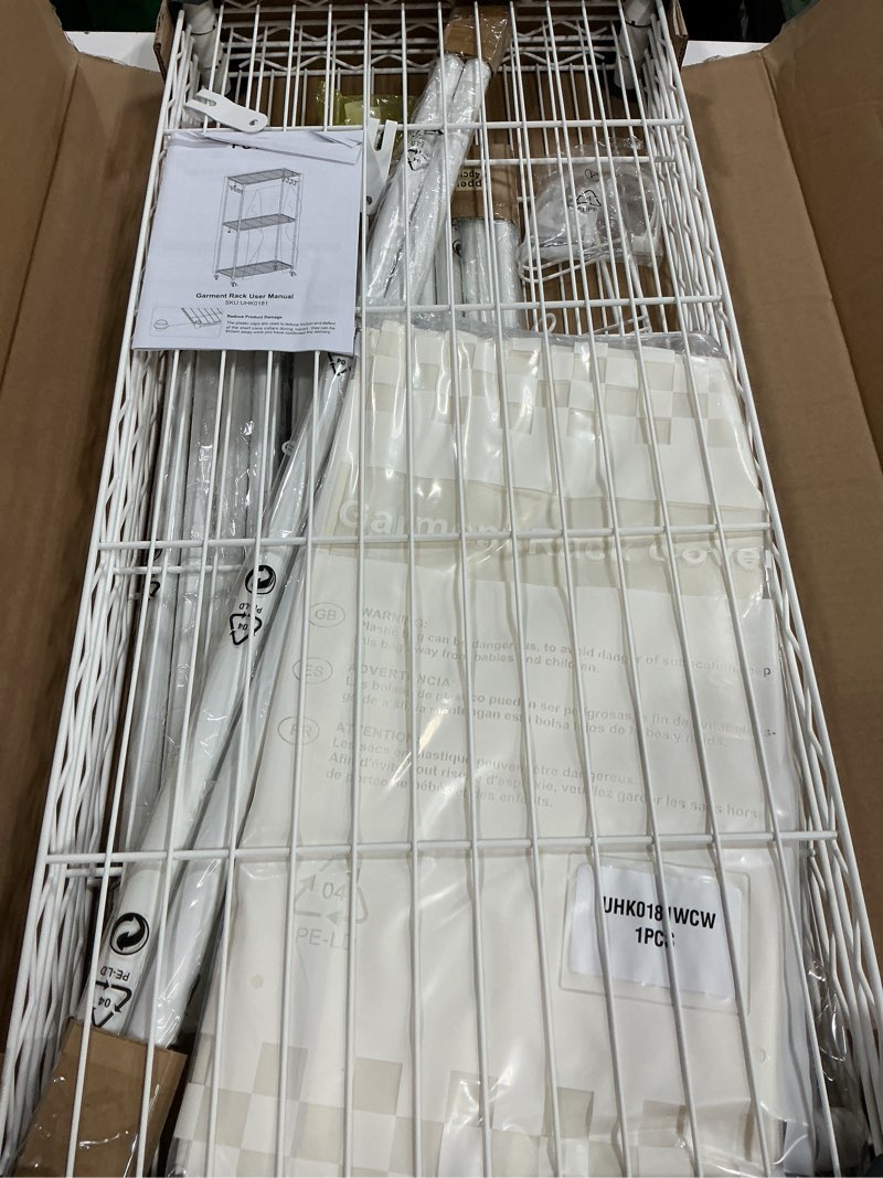 Condition photo showing Good Condition for futassi white clothing rack with beige cover, p1c rolling closets with wheels, metal garment rack for hanging clothes, clothing storage wardrobe, 36.2" w x 16.5" d x 80.5" h, load 450 pounds white rack with beige cover