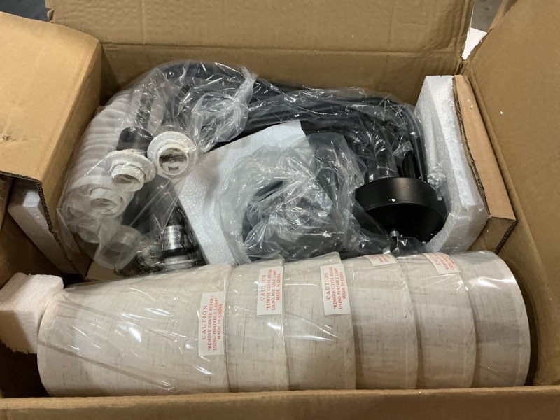 Condition photo showing Good Condition for yunnix 8-light black chandelier for dining room, no assembly modern chandelier light fixture with white linen shades, ul listed 30" farmhouse brass dining room light fixture bedroom entryway foyer matte black 8-light(2026 upgraded version)