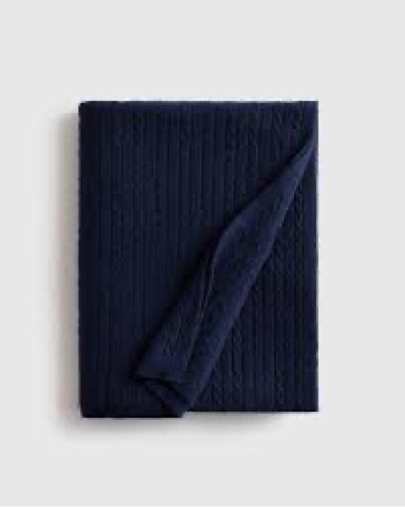 cable knit cashmere throw, true navy, 50x70
