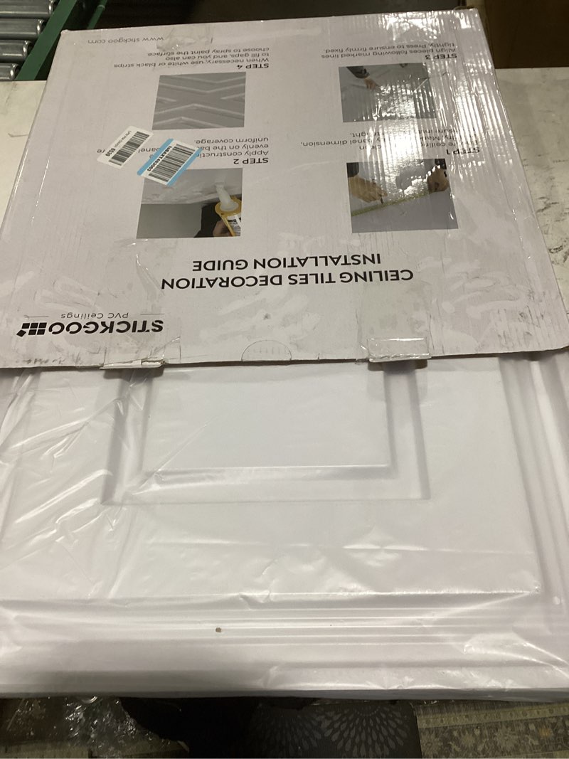stickgoo pvc ceiling tiles, 2'x2' glue up ceiling panel white to prevent breakage cover 48 sq. ft, p